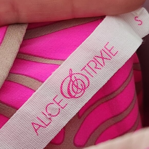 Alice Trixie Hot Pink With Gold Geo Print Silk V Neck Tunic Mini Dress Size S - Picture 9 of 12